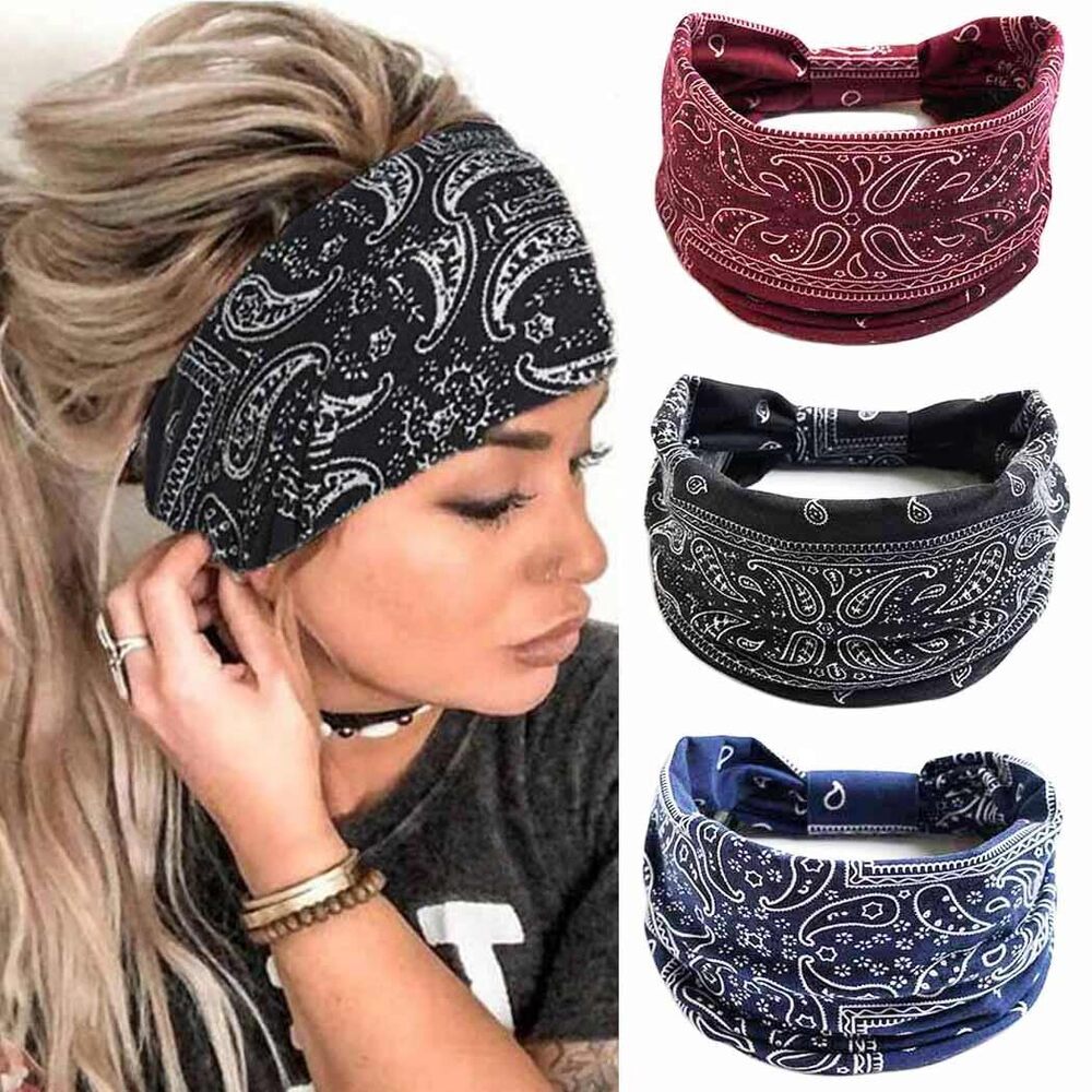 3112 Boho Wide Headbands Knotted Head Wraps African Head Scarf Motorcycle